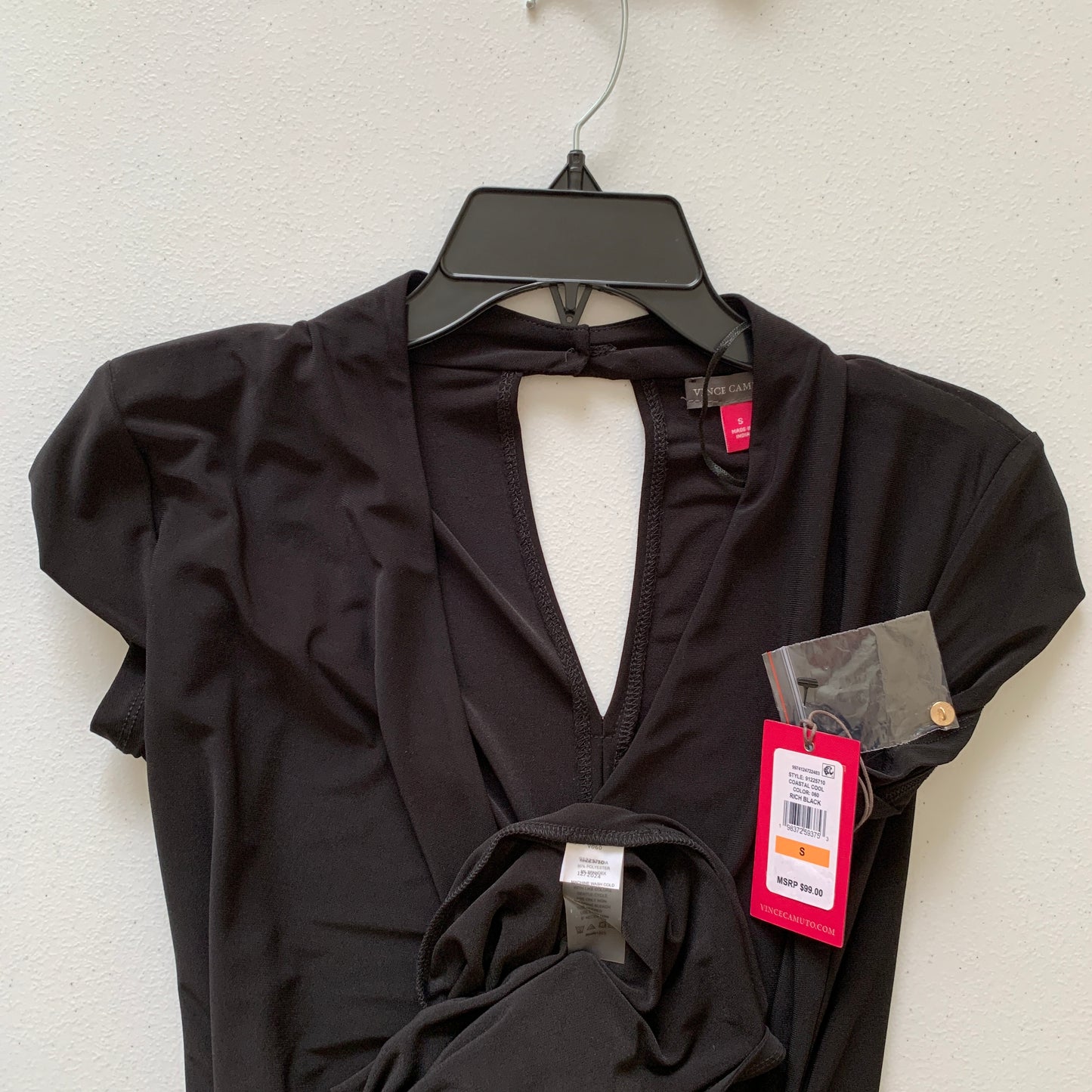 Vince Camuto Womens NWT Black short sleeve deep v jumpsuit S M