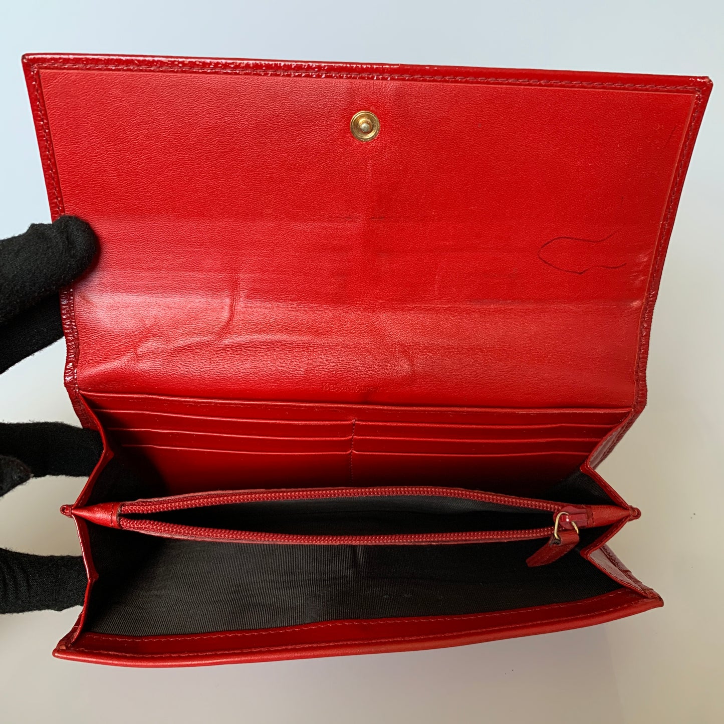 Yves Saint Laurent red logo long wallet Authentic with COA