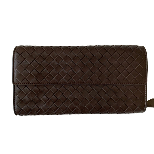 Bottega Veneta intrecciata brown leather long wallet authentic with COA 3.75 x7