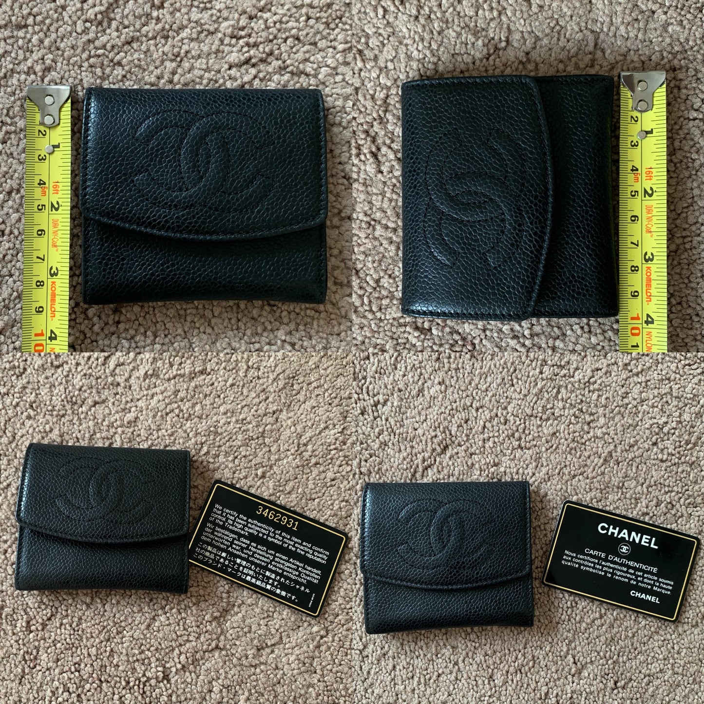 Authentic Chanel unisex caviar black leather coin wallet with authenticity card