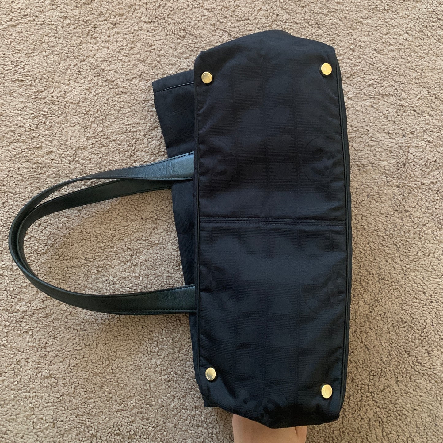 Authentic Chanel women’s New Travel Line black logo tote bag