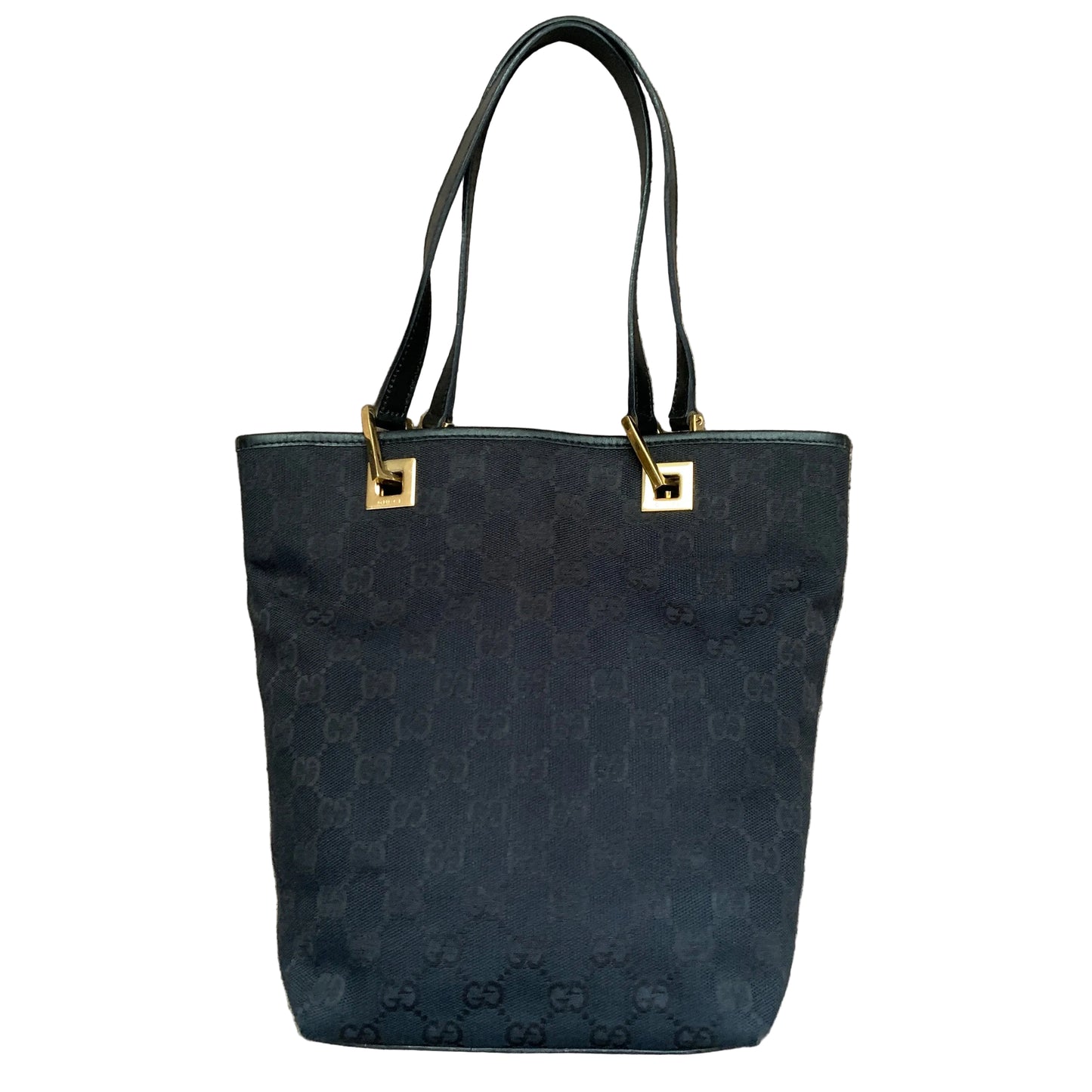Gucci black GG monogram canvas and leather tote bag Authentic with COA