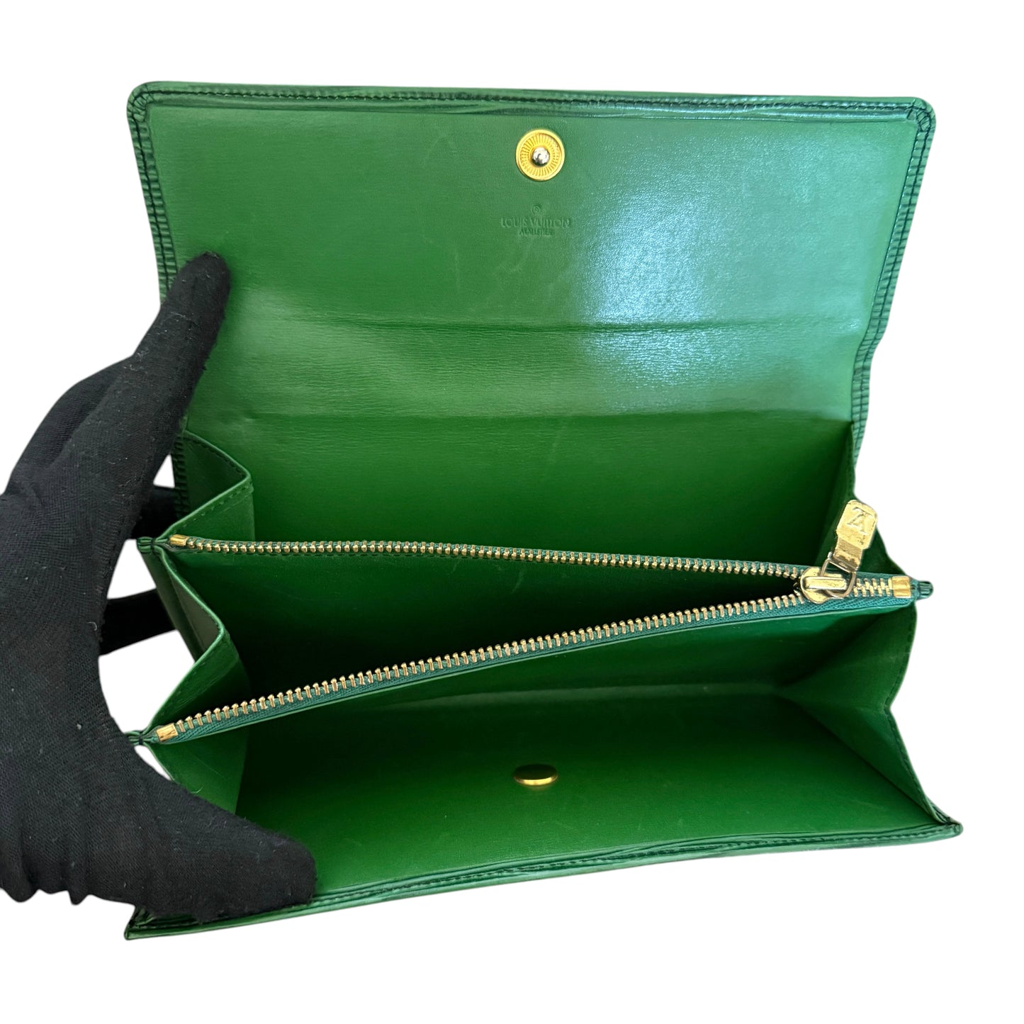 Louis Vuitton green Epi leather long wallet authentic with COA