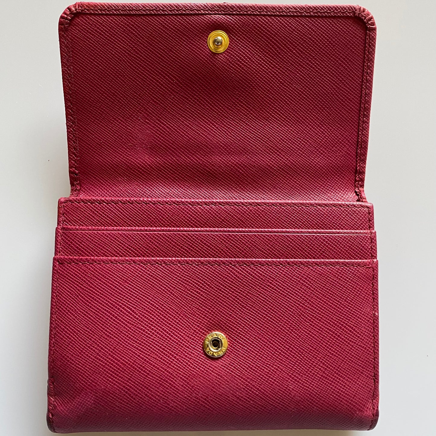 PRADA pink saffiano leather compact wallet Authentic with COA 4.9x3.8