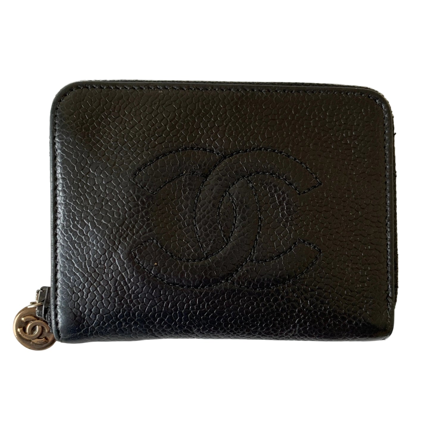 Chanel caviar zipped key holder black leather wallet Authentic with COA box