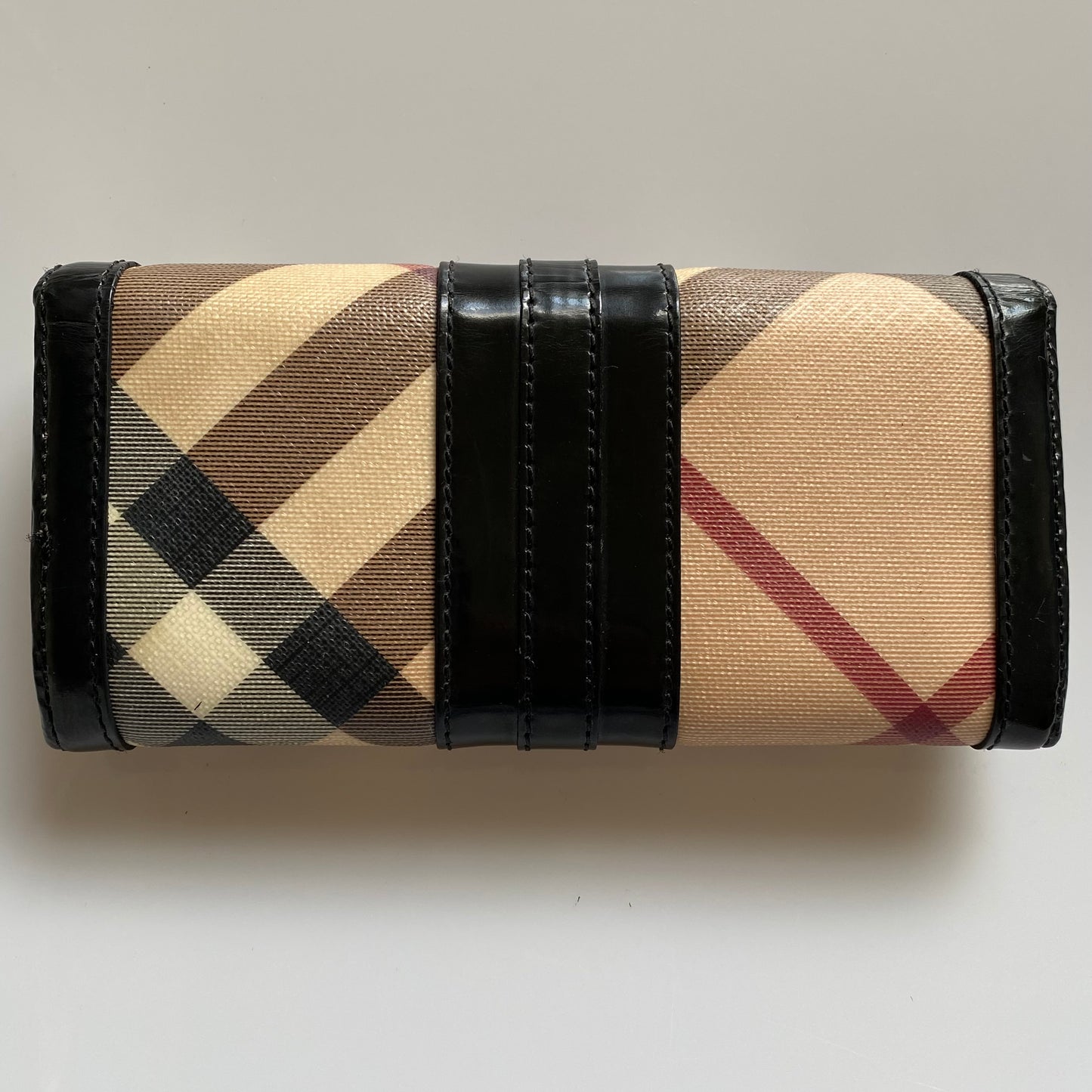 Burberry nova check black leather long wallet Authentic with coa