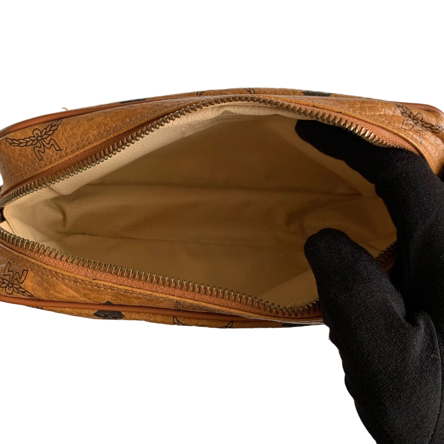 MCM cognac cosmetic toiletry pouch bag authentic with COA 7.5x5.1x2