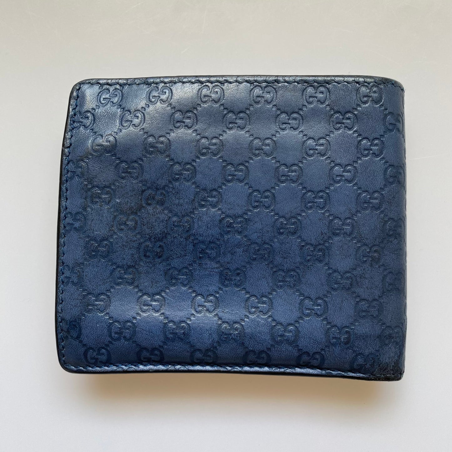 Gucci micro GG blue leather men bifold wallet authentic with coa