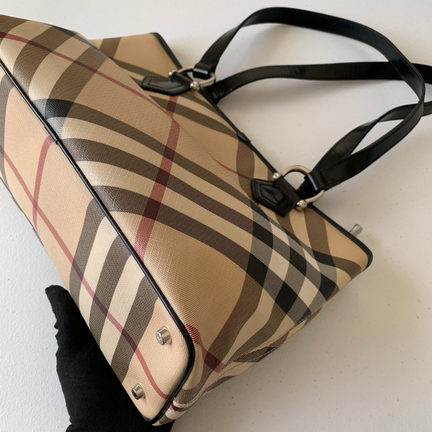 Burberry nova check canvas and black leather Tote Bag authentic with COA