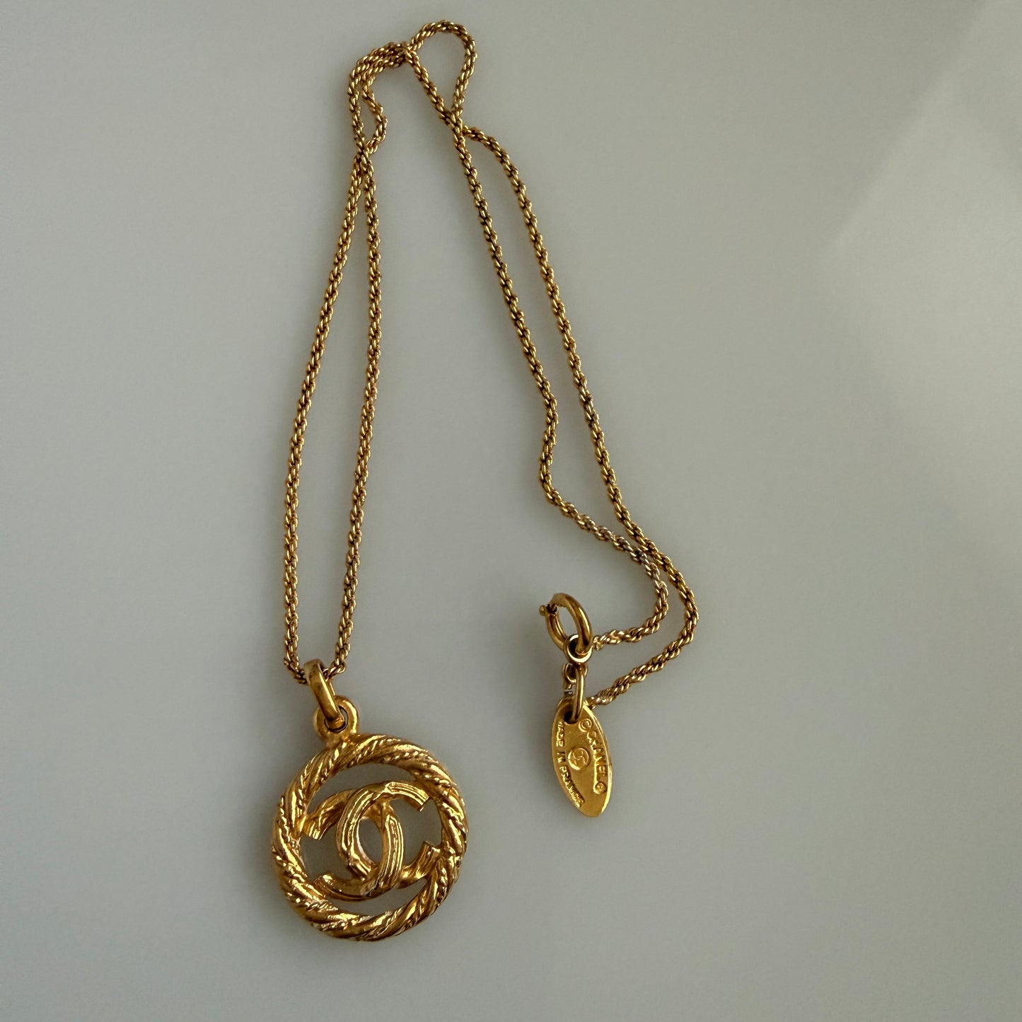 Chanel vintage Coco mark CC pendant necklace authentic with COA gold plated