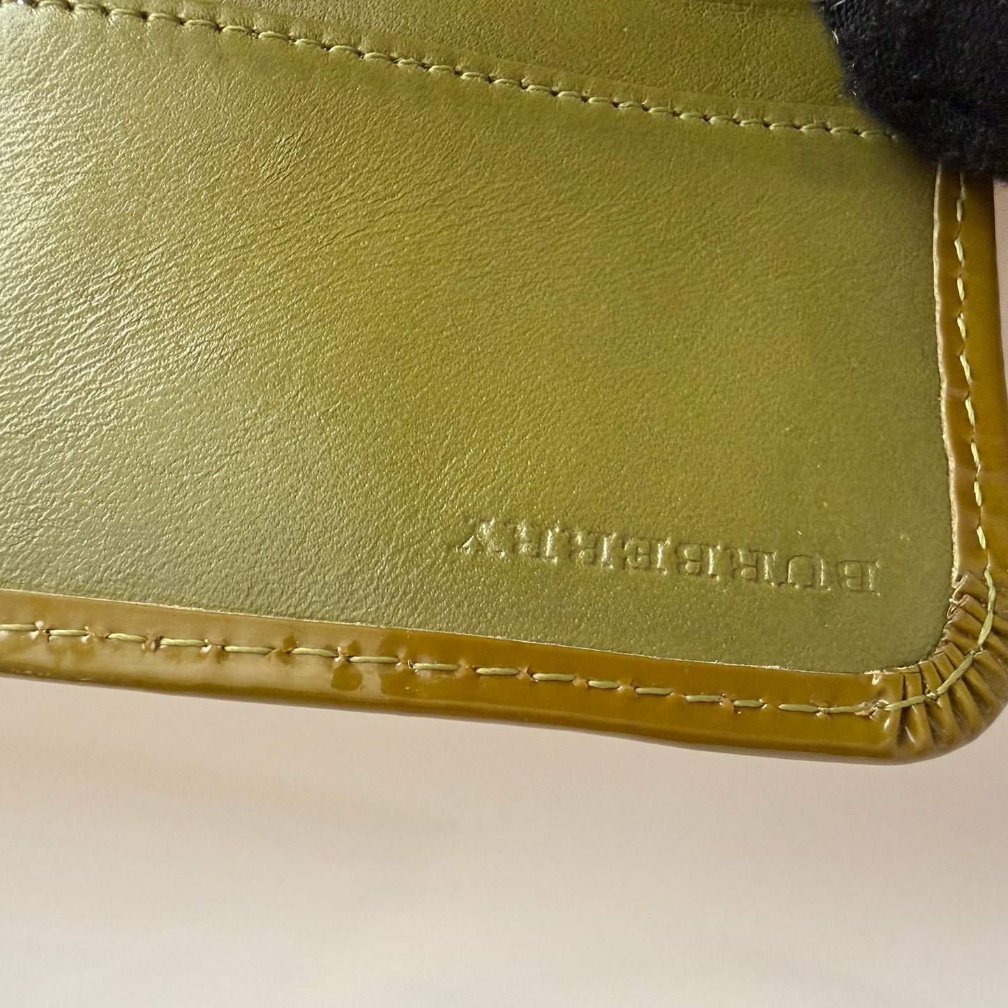 Burberry nova check and green patent leather long wallet authentic with COA