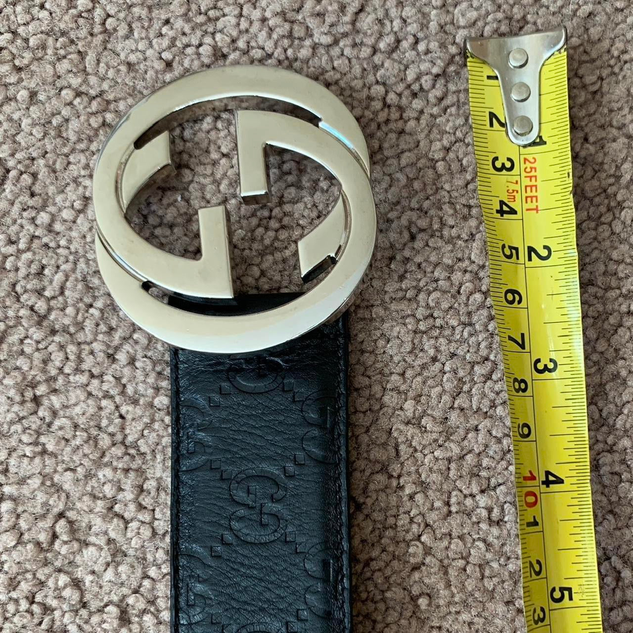 Authentic GUCCI unisex signature monogram black leather belt with silver interlocking buckle