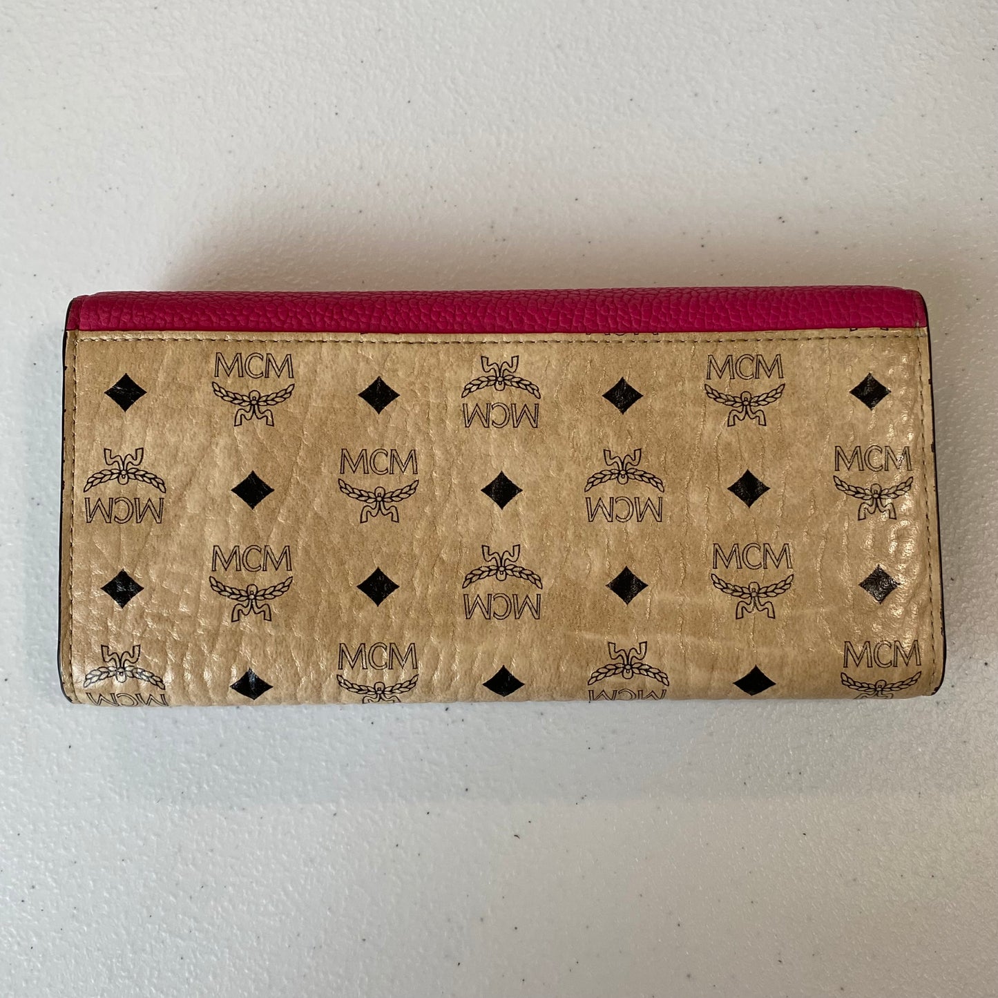 MCM beige visetos pink leather long wallet authentic with coa box