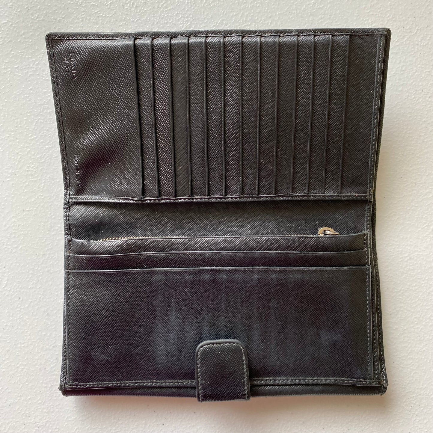 Prada triangle logo black leather long wallet Authentic with COA 4.5x3.6