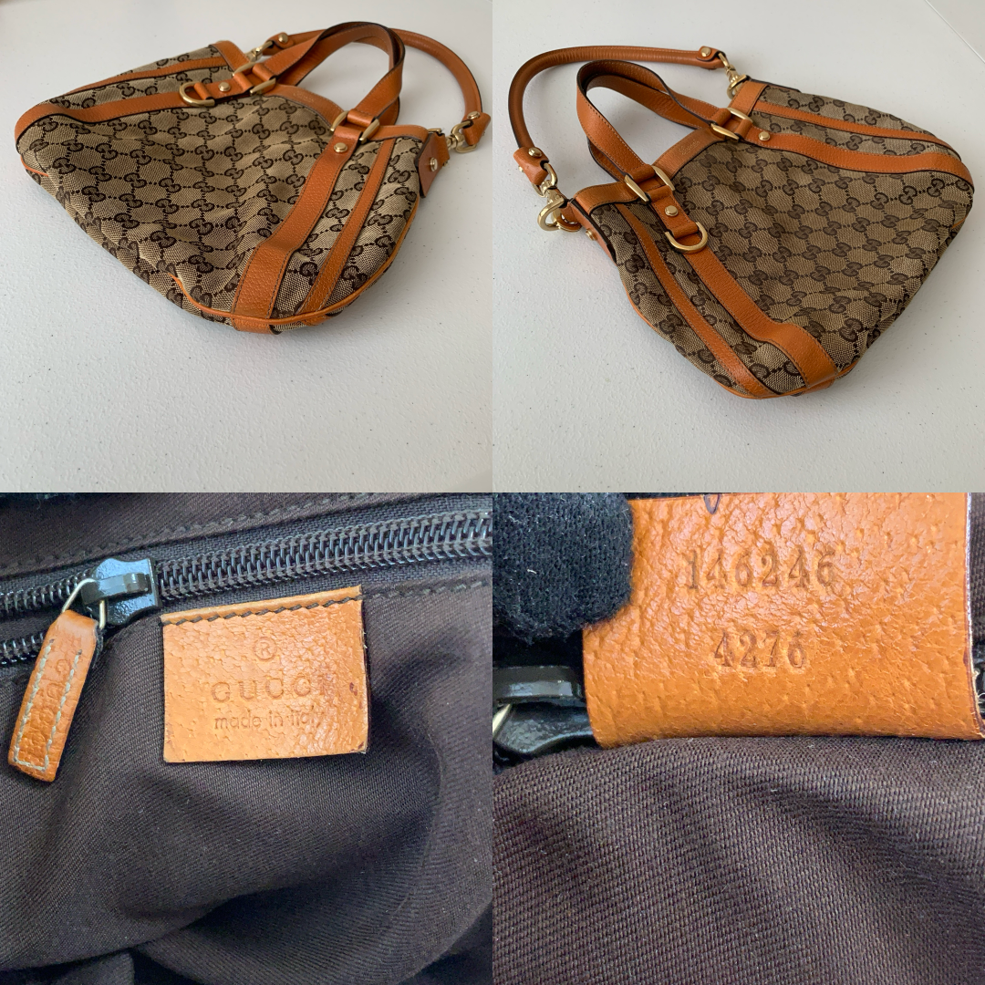 Gucci monogram canvas and orange leather shoulder bag Handbag authentic with CO