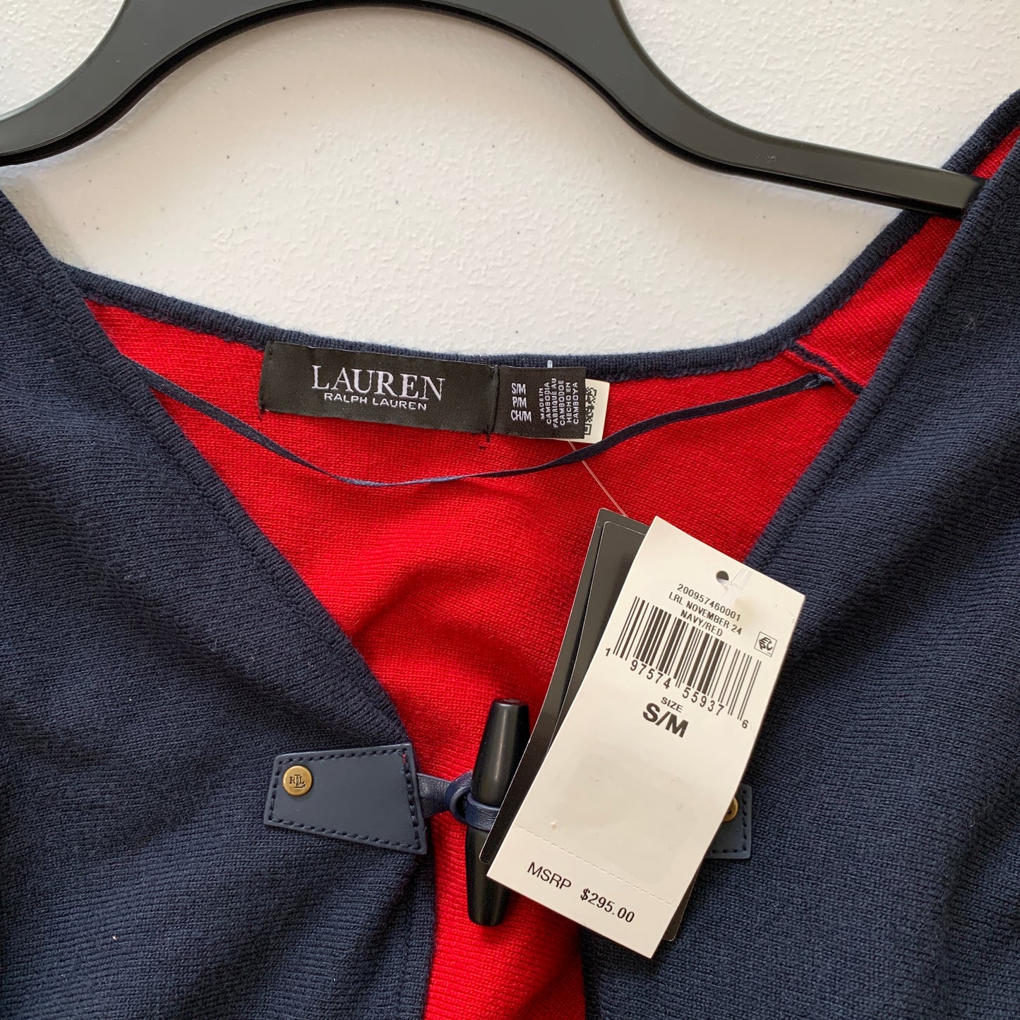 Lauren Ralph Lauren NWT women’s poncho navy blue and red size small/medium