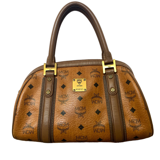 MCM cognac visetos Boston bag Authentic with COA