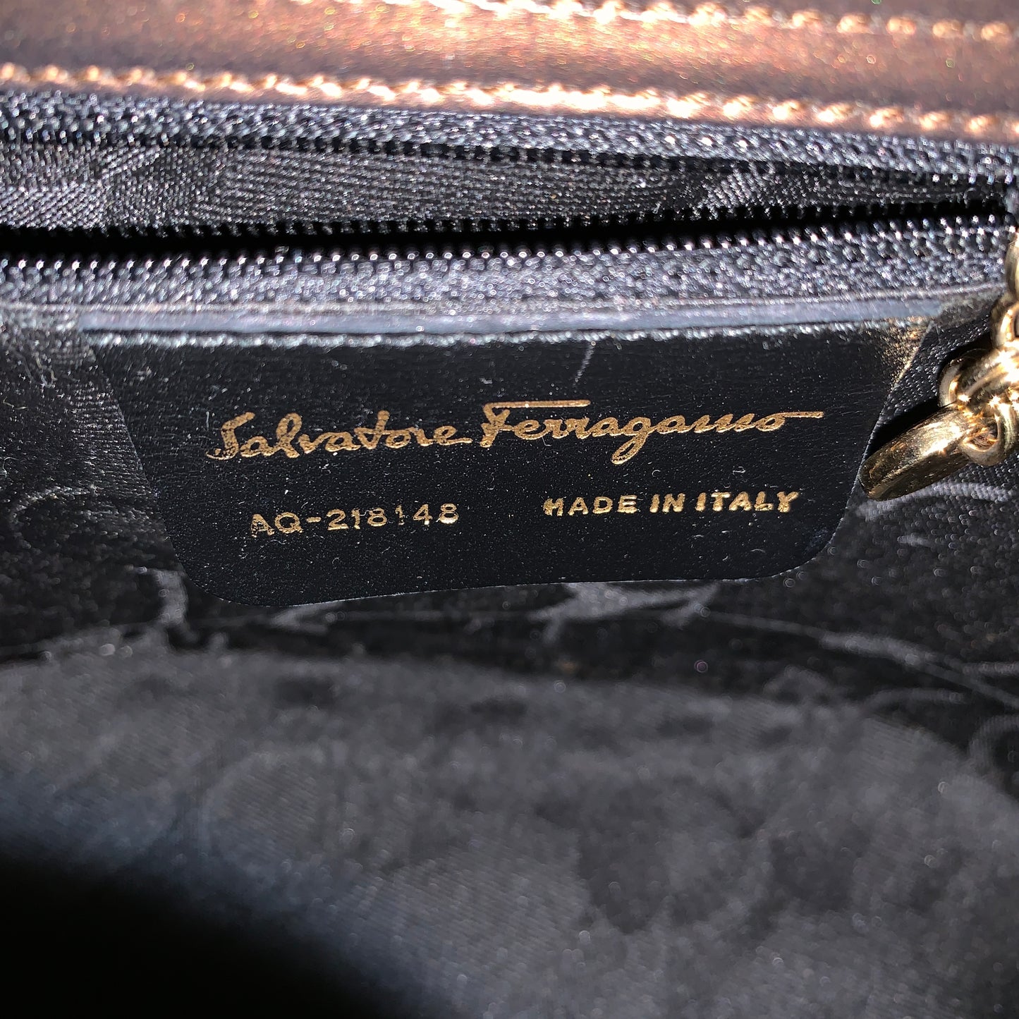 Ferragamo bronze leather shoulder bag purse authentic with COA