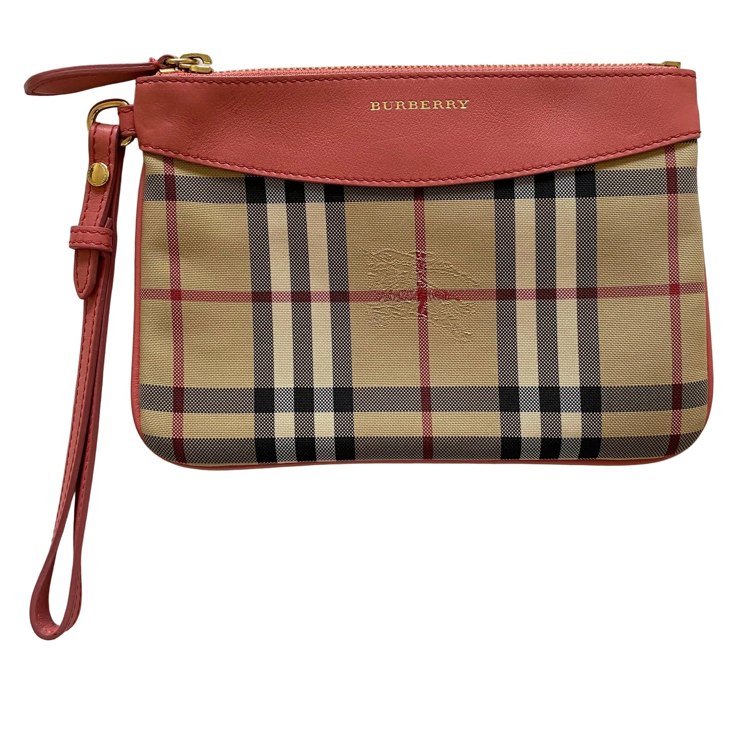 Burberry classic check pink leather wrislet clutch bag Authentic with coa