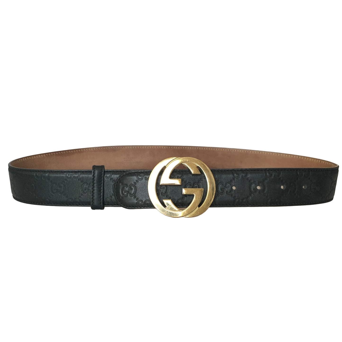 Gucci signature monogram black leather unisex belt Authentic with COA size 36 inch 90 cm