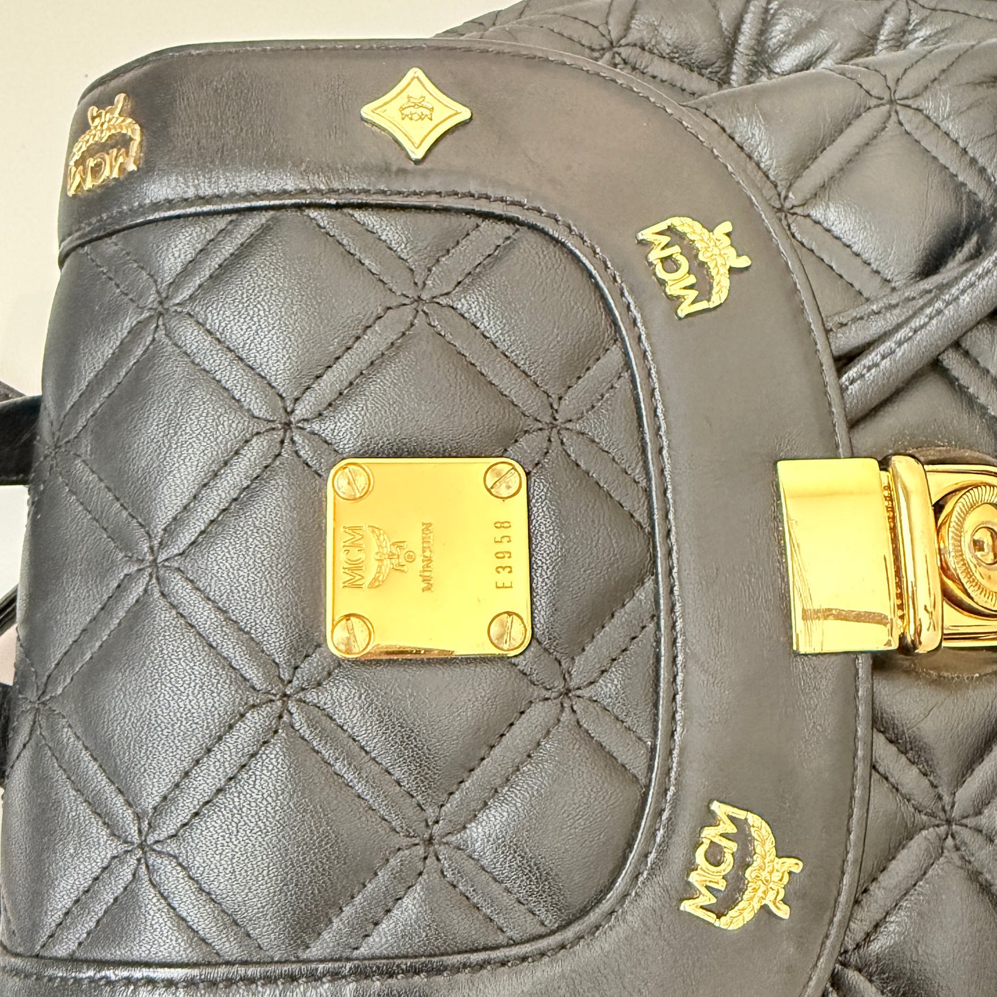 MCM black quilted leather backpack authentic with COA