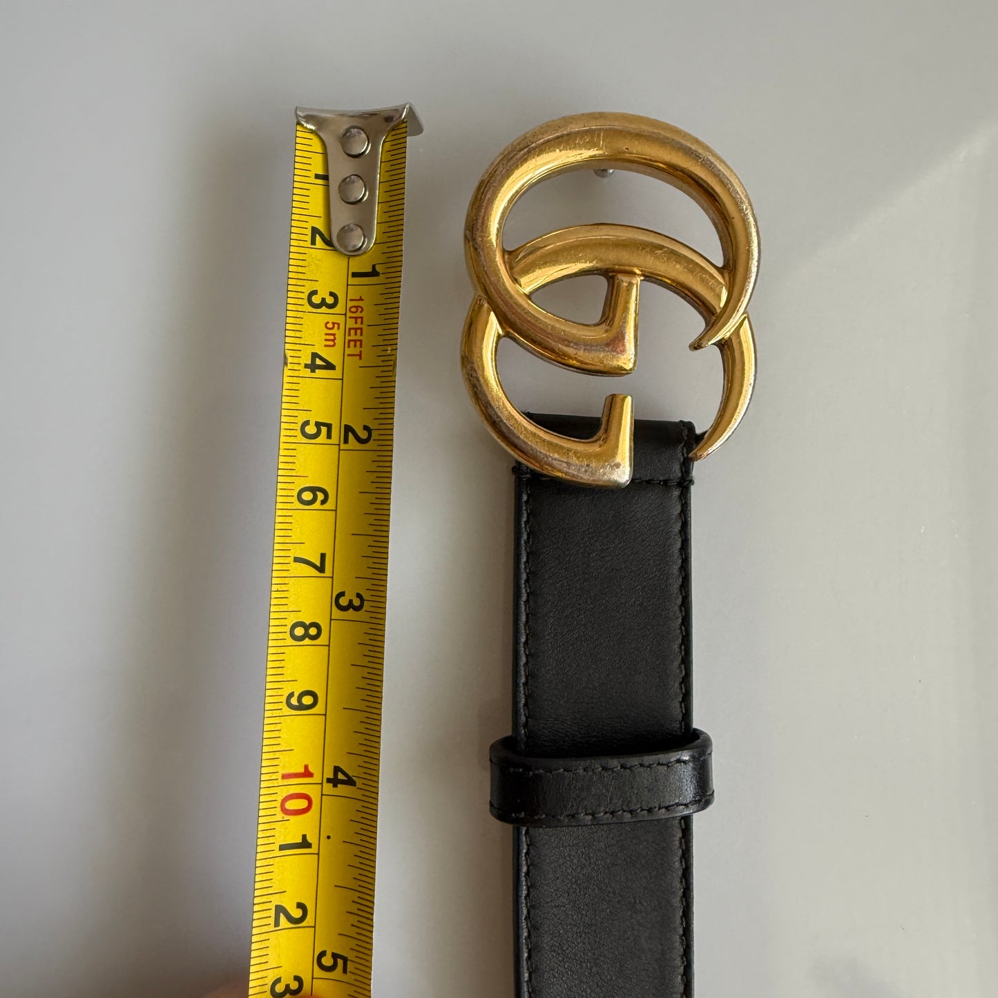 Gucci GG black leather belt unisex authentic with COA 85 cm 34”