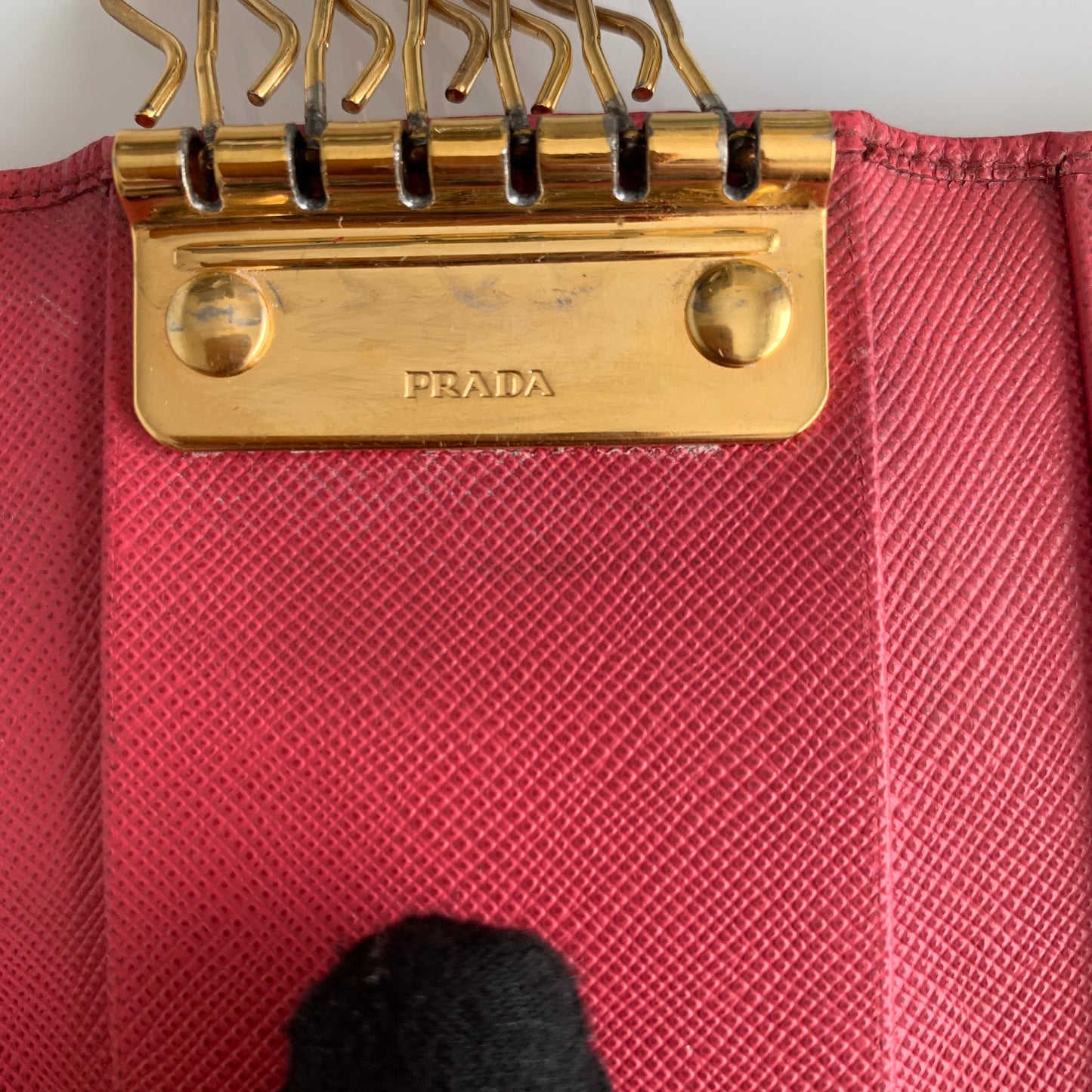 Prada saffiano leather Pink 6 key holder Authentic with COA