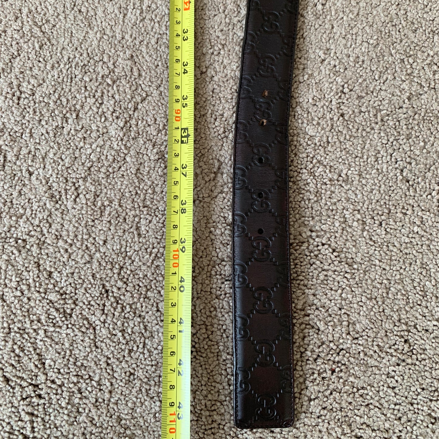 Authentic Gucci unisex signature monogram dark brown leather belt