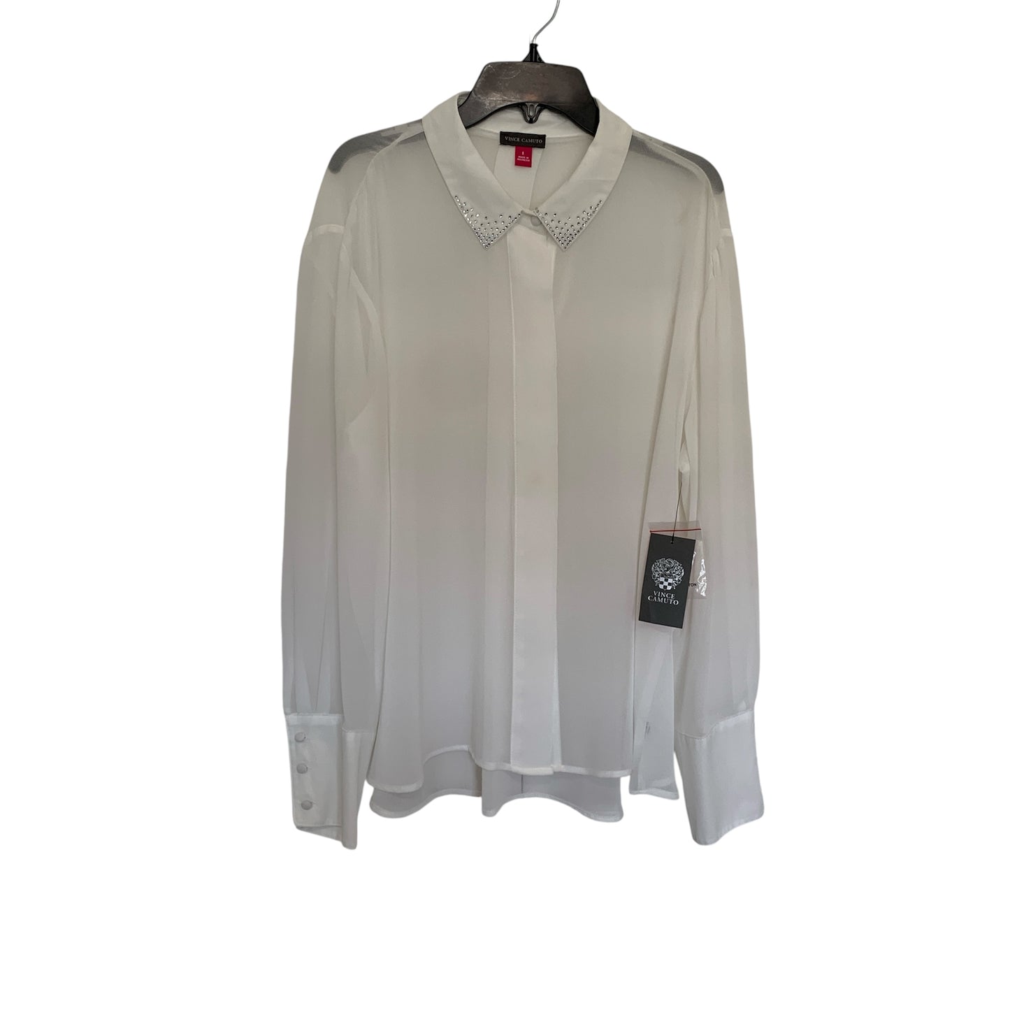 Vince Camuto Womens NWT White sheer long sleeve blouse size large