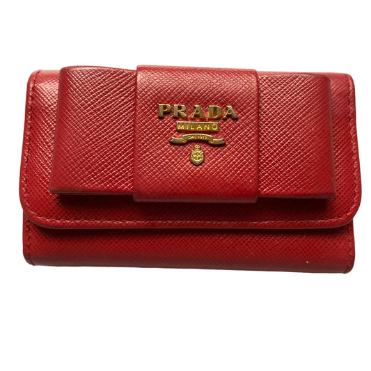 Prada red leather key holder Authentic with COA 4.2x2.6