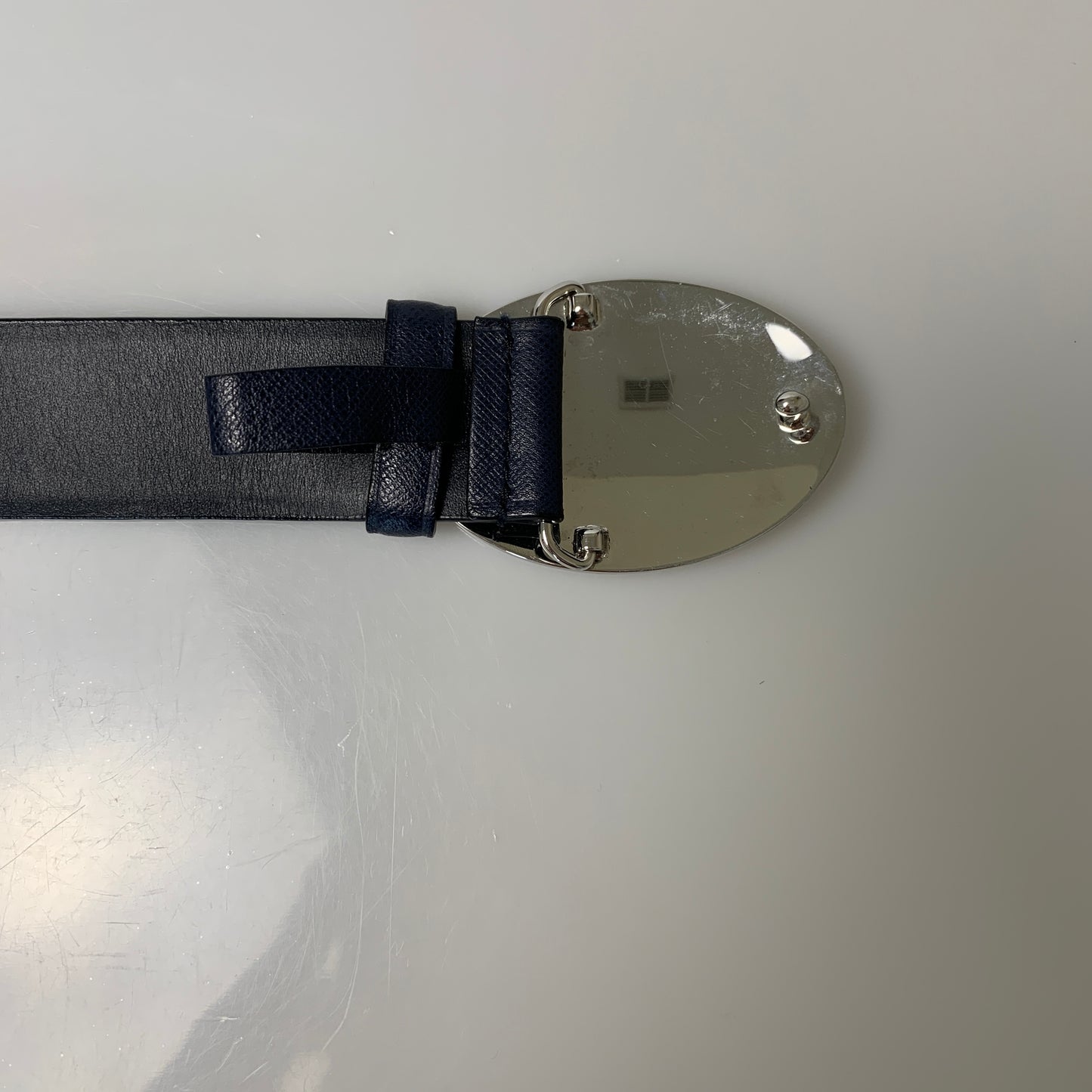 Prada Navy Blue leather belt unisex authentic with COA 85cm 34''