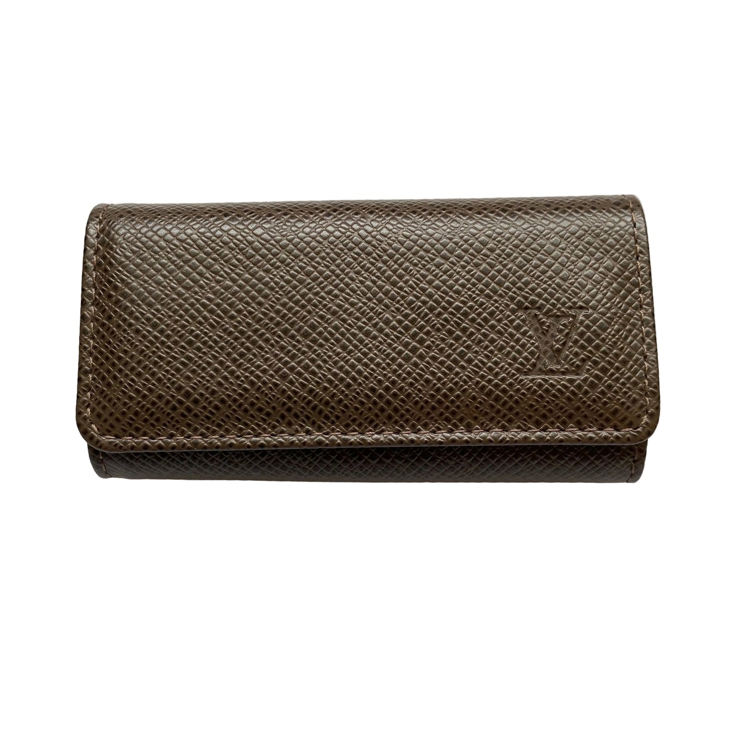 Louis Vuitton taiga brown leather 4 ring key holder CA0098 Authentic with COA box dusty 4.1x2.2