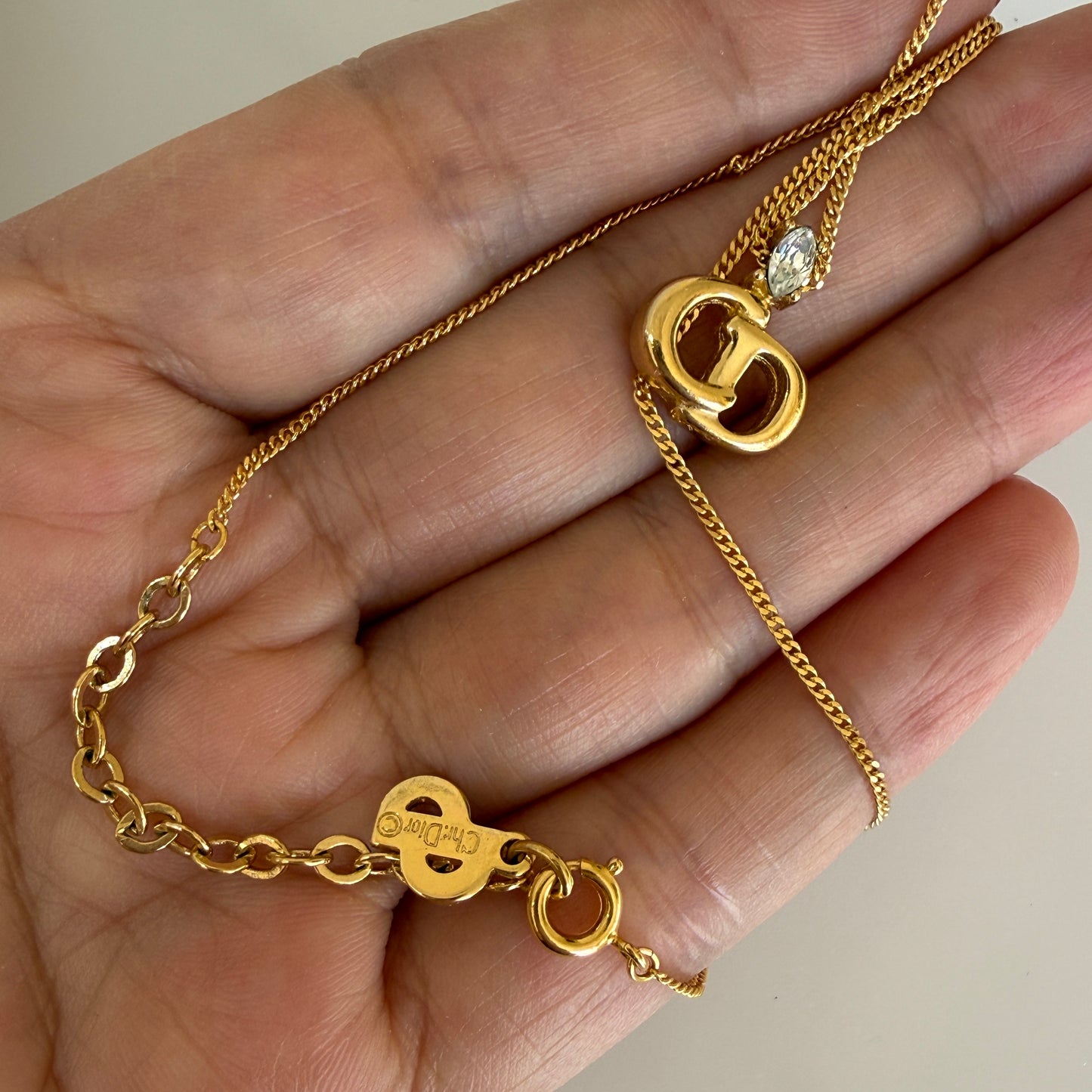 Christian Dior CD logo pendant necklace authentic with COA gold plated 003