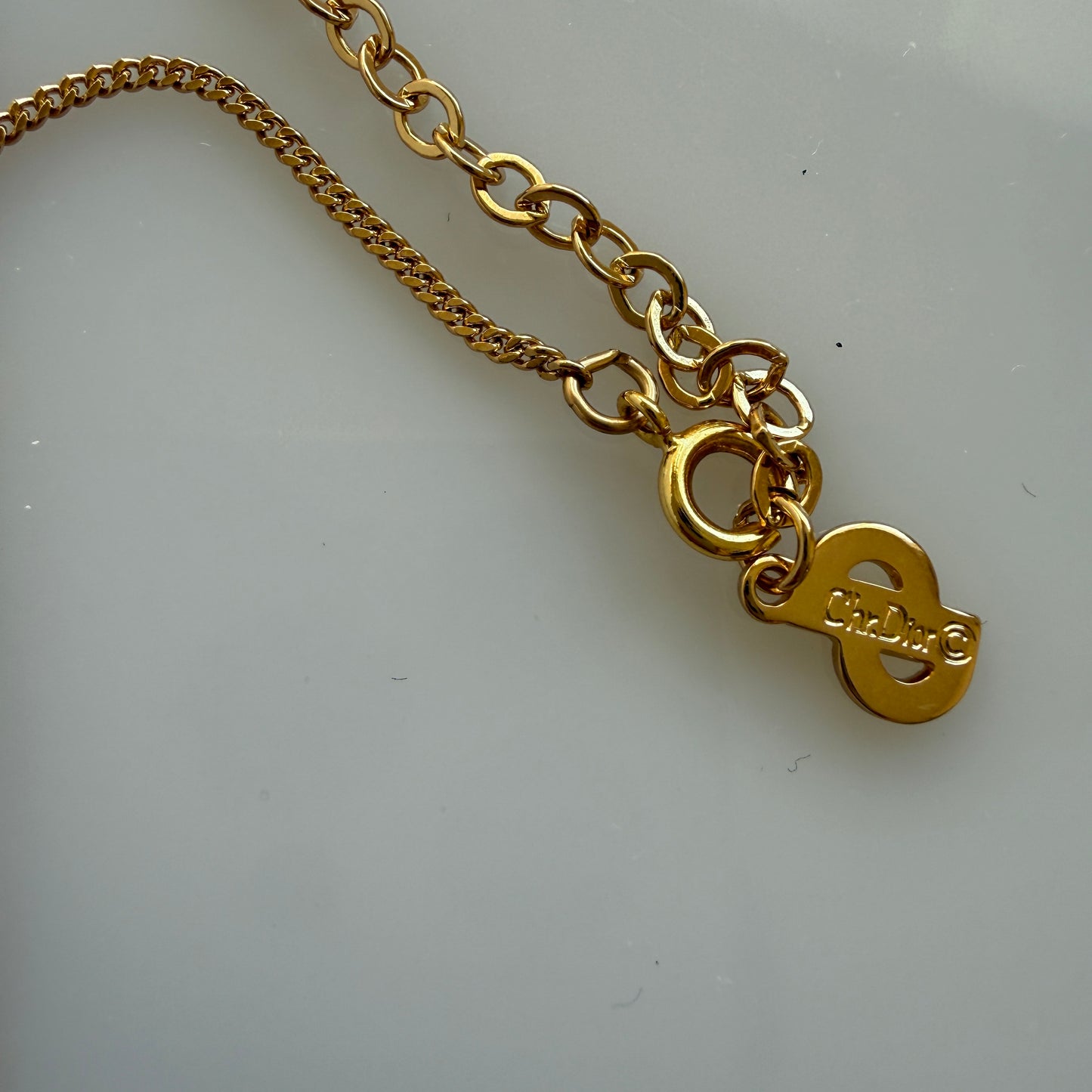 Christian Dior CD logo rhinestone gold tone necklace authentic with COA 005