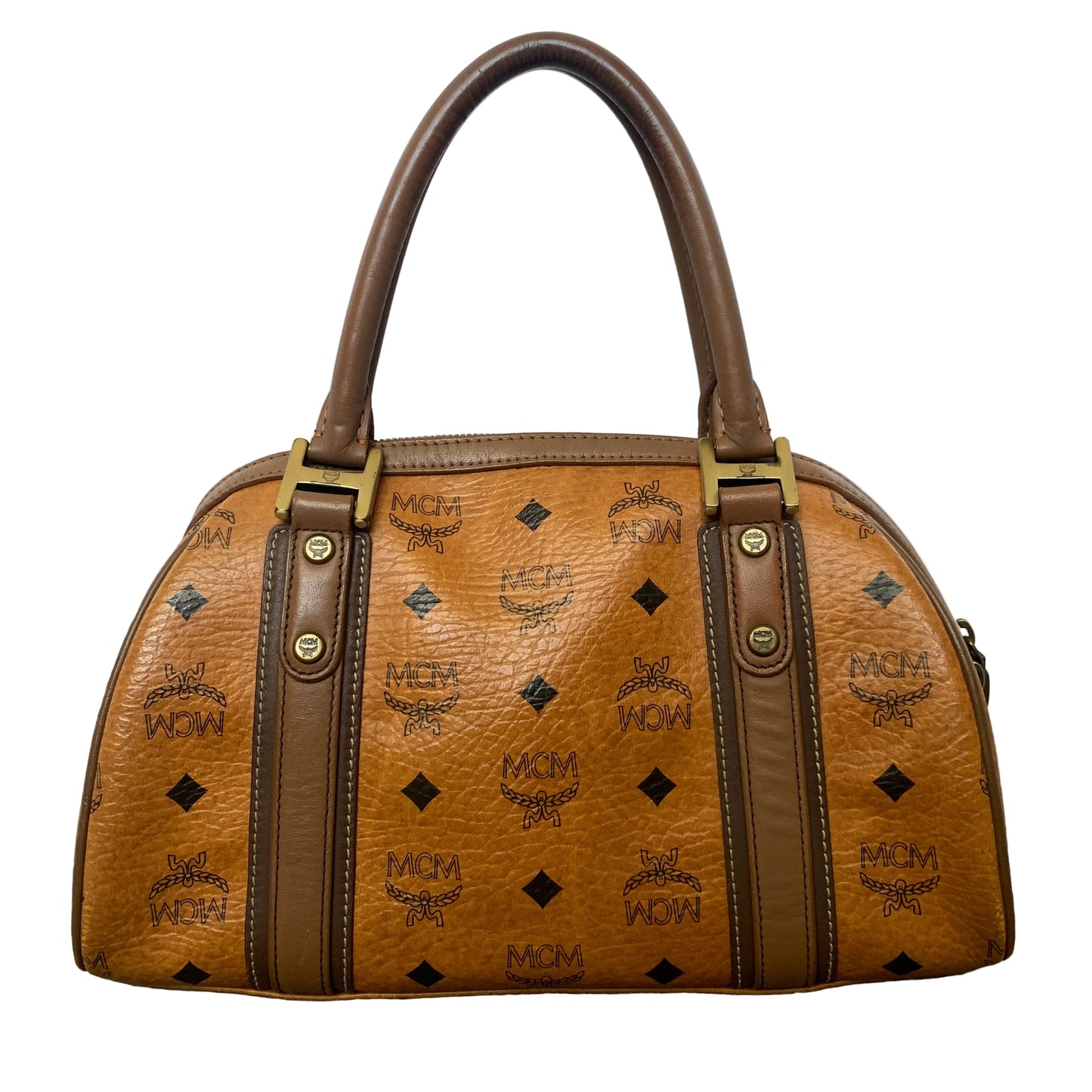 MCM cognac visetos Boston bag Authentic with COA