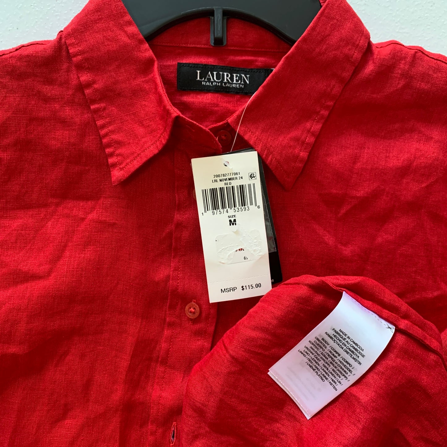 Lauren Ralph Lauren women’s NWT red button up linen shirt size medium