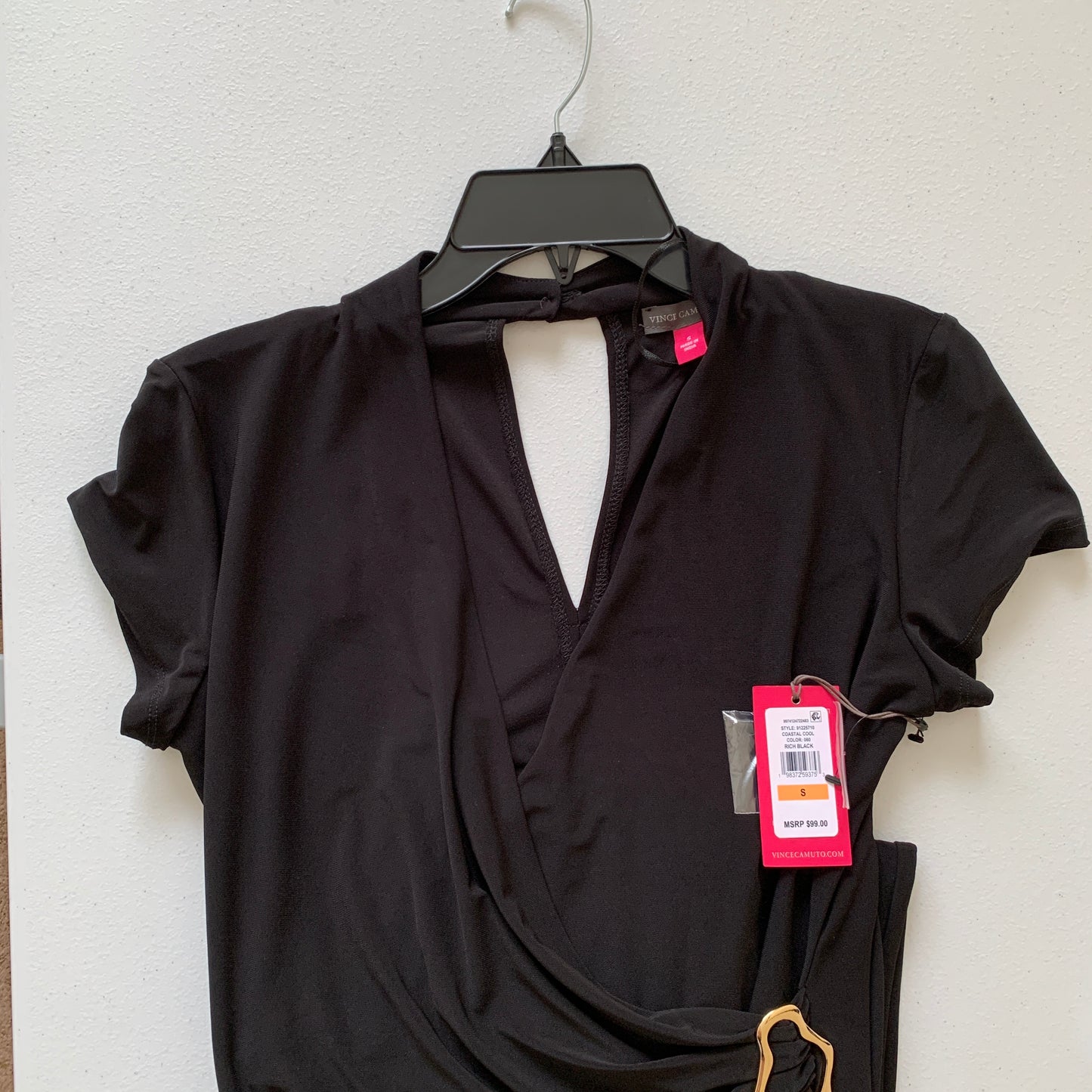 Vince Camuto Womens NWT Black short sleeve deep v jumpsuit S M