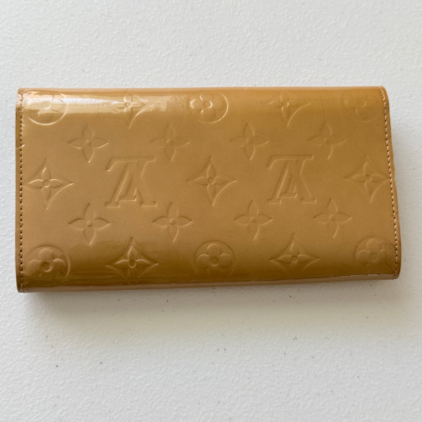 Louis Vuitton Vernis beige monogram long wallet authentic with COA 7.5x4