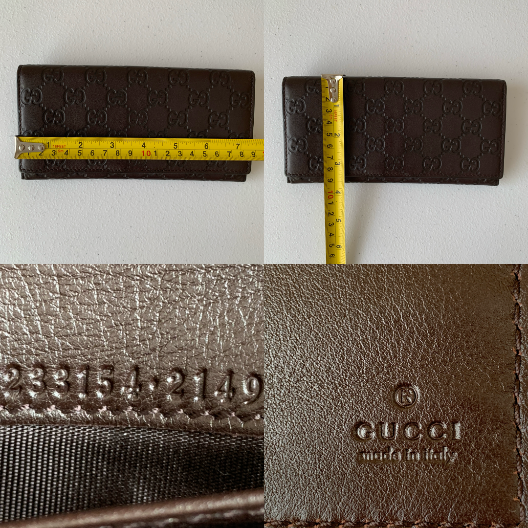 Gucci Long signature monogram Brown leather long Wallet authentic with COA