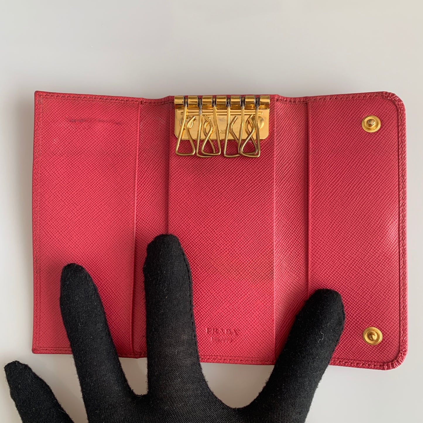 Prada saffiano leather Pink 6 key holder Authentic with COA
