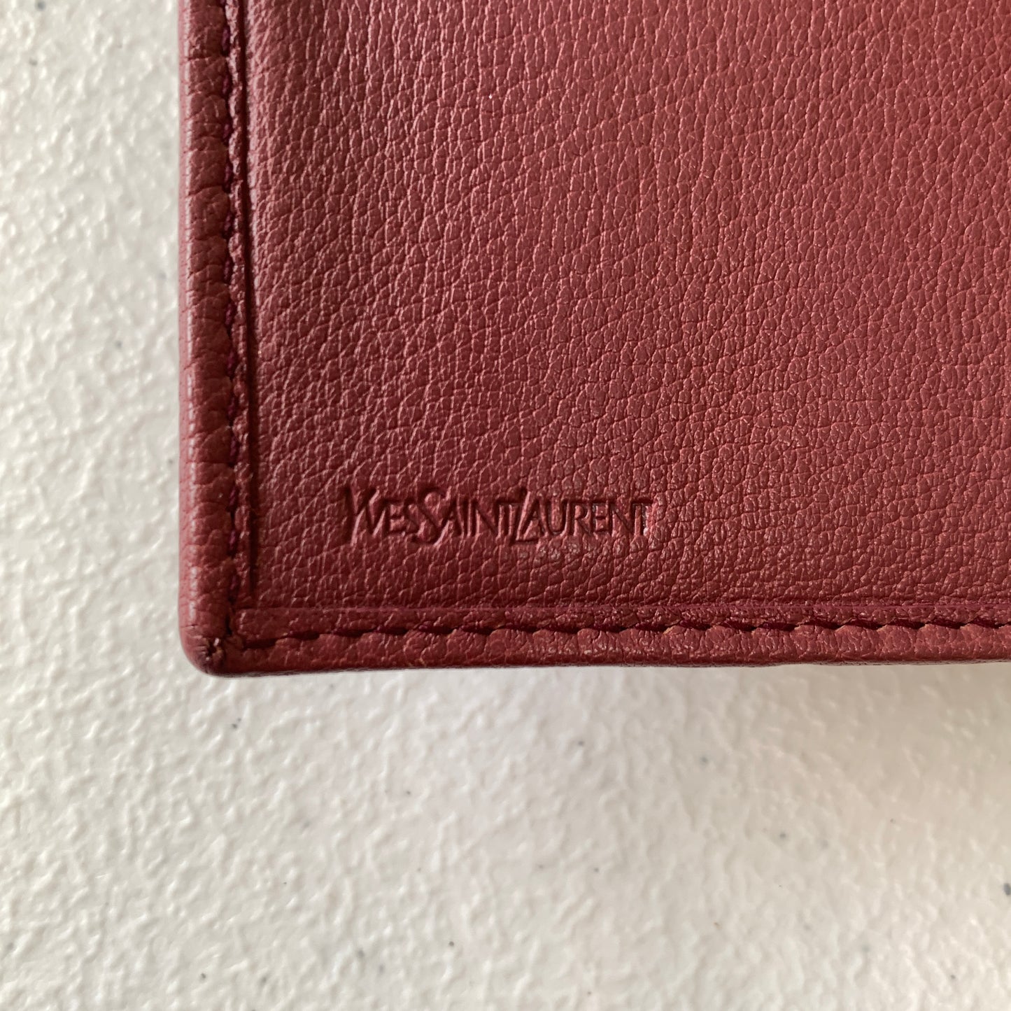 Yves Saint Laurent YSL logo cherry pink leather wallet Authentic with COA