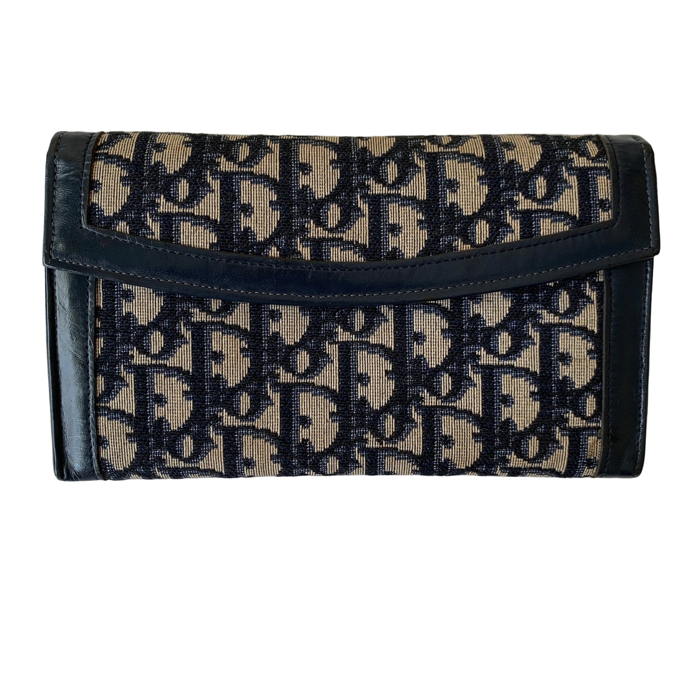 Christian Dior rare vintage oblique logo Navy Blue long Wallet clutch bag authentic with COA