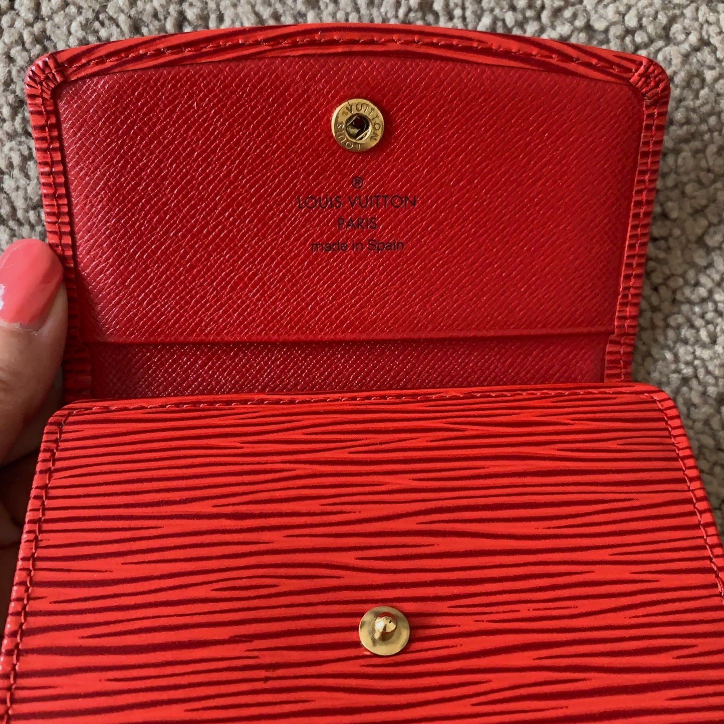 Authentic Louis Vuitton unisex Epi red leather card holder wallet