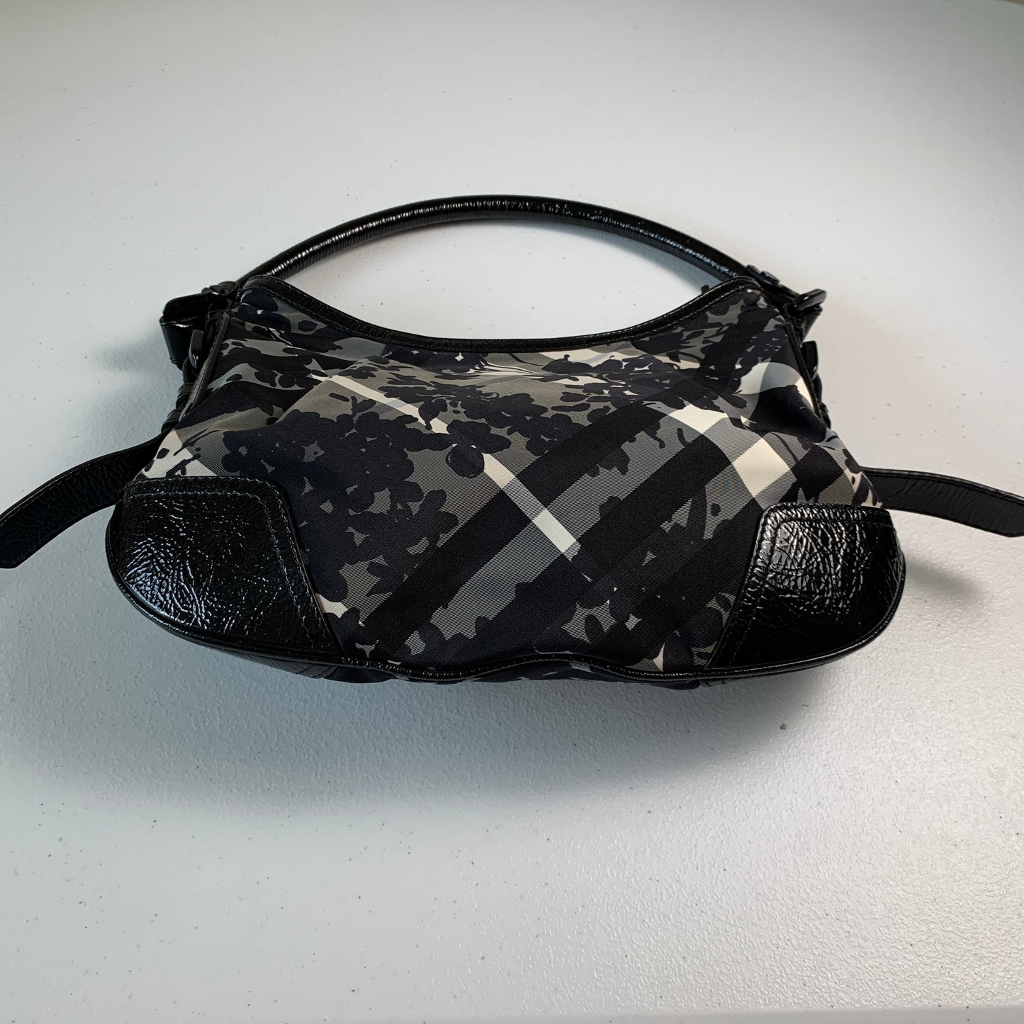 Burberry floral black white check hobo bag authentic with COA
