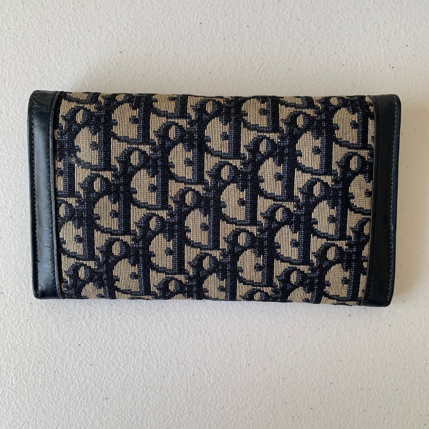Christian Dior rare vintage oblique logo Navy Blue long Wallet clutch bag authentic with COA
