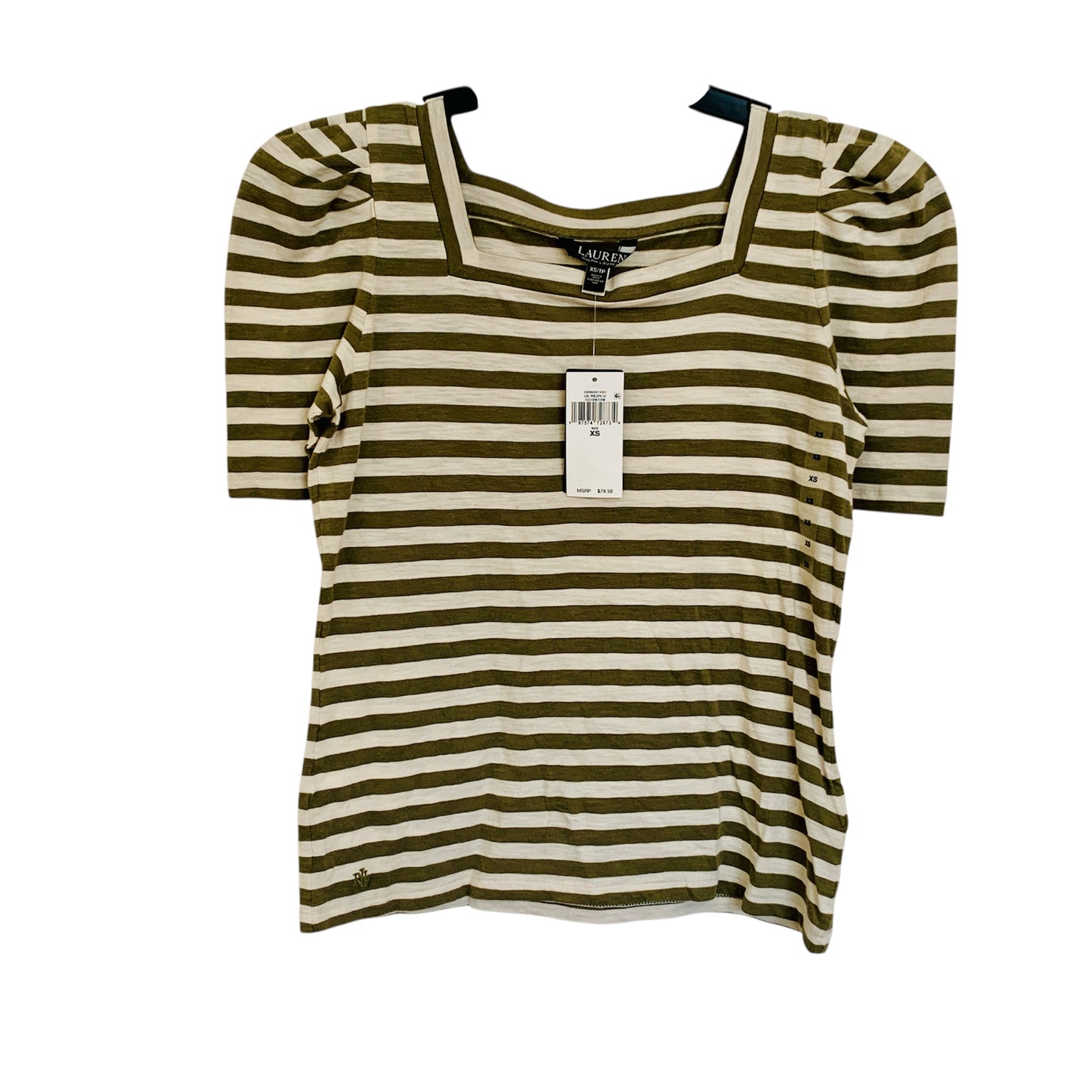 Lauren Ralph Lauren Women’s NWT green cream striped t shirt size XS