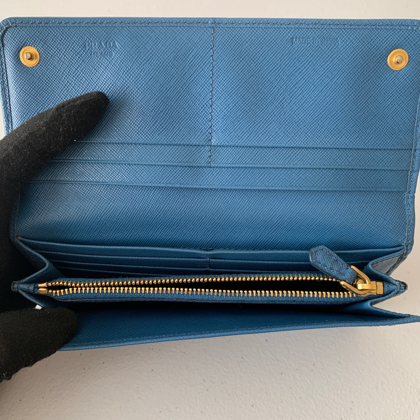 Prada women’s blue saffiano leather long wallet authentic with COA