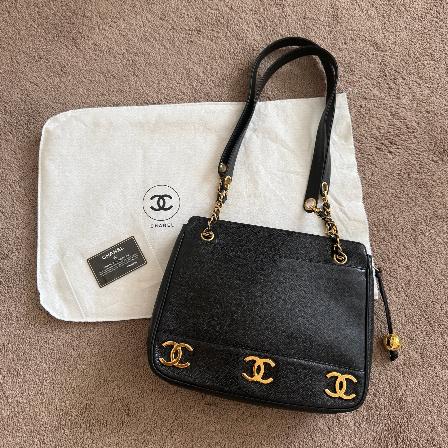 Chanel caviar triple CC black leather bag authentic with COA dust bag guarantee card