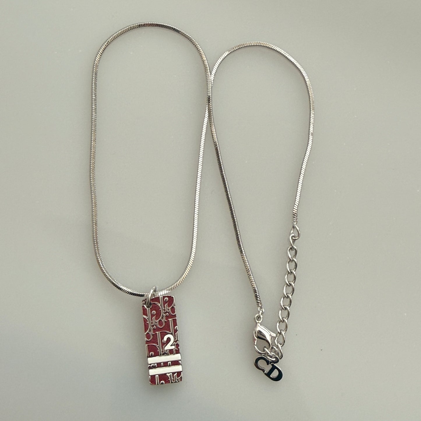 Christian Dior silver chain necklace red trotter pendant authentic with COA 007