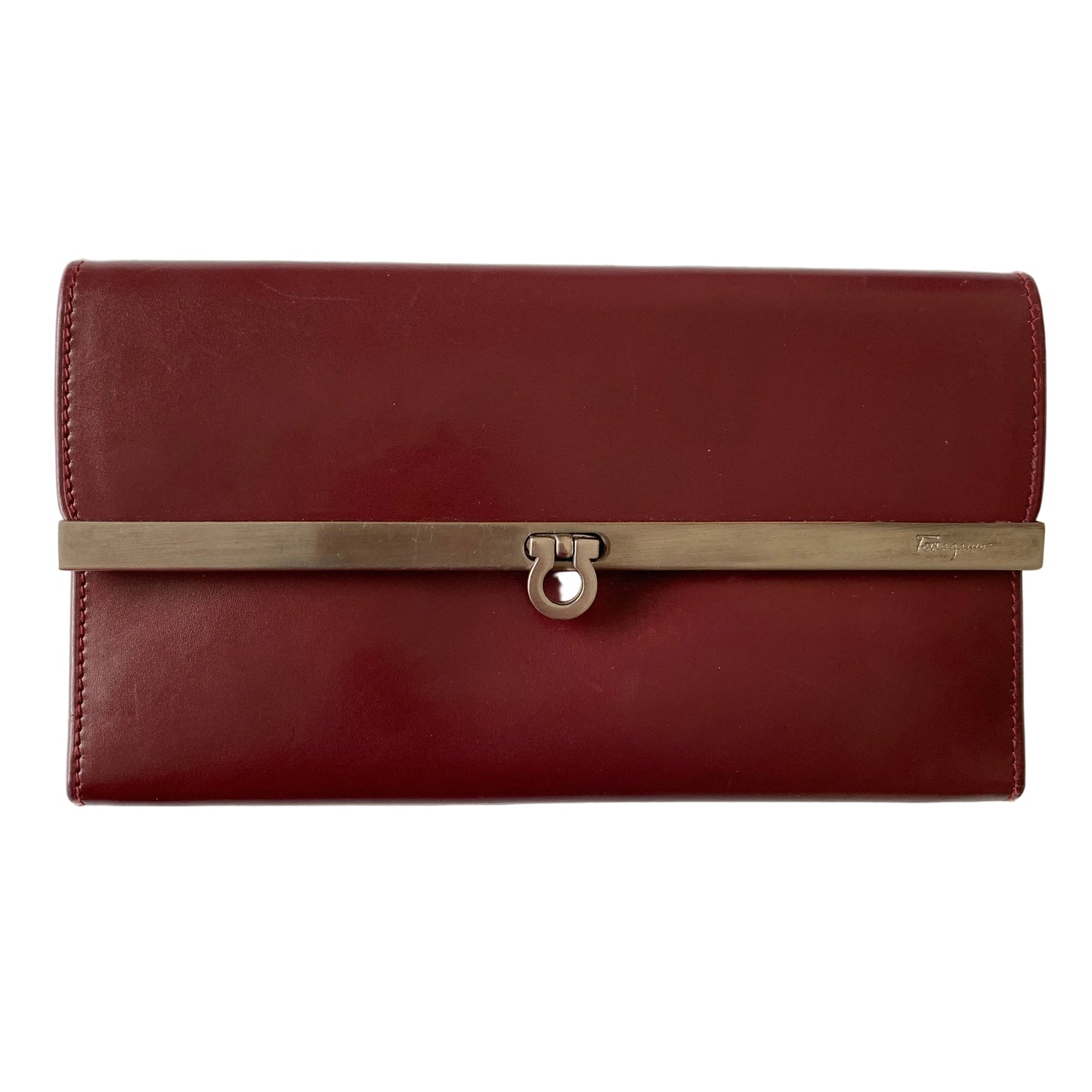 Ferragamo burgundy leather long wallet Authentic with COA